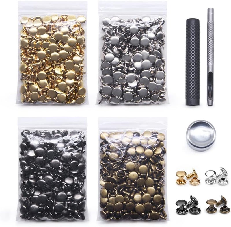 SEMINI 400 Sets Leather Rivets,Double Cap Rivet Tubular 4 Colors Metal Studs with Fixing Tools for DIY Leather Craft/Clothes/Shoes/Bags/Belts Repair Decoration (8x8mm) - Image 1